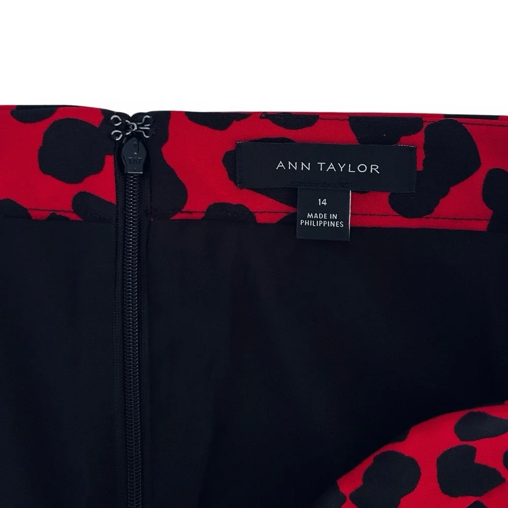 Ann Taylor Women's 14 Red Black Multi Animal Leopard Flounce Pencil Skirt NWOT